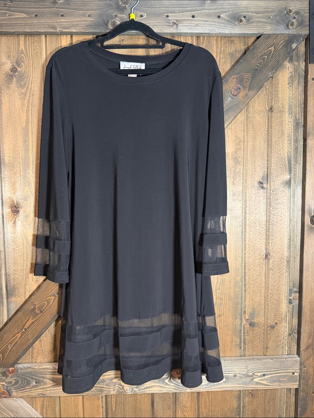 Joseph Ribkoff Black A-Line Tunic with Sheer Stripe Panels